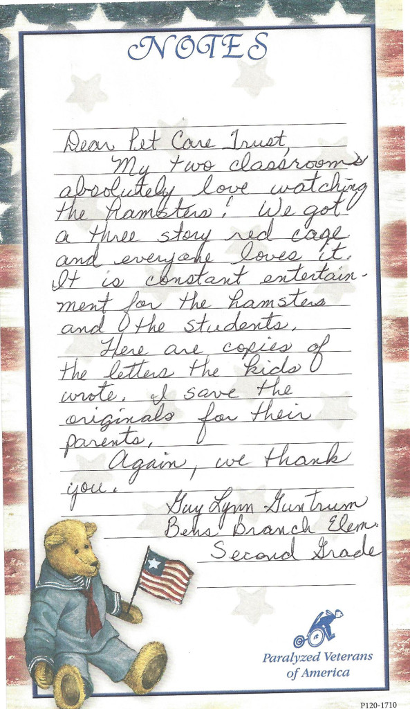 letter from teacher hamsters