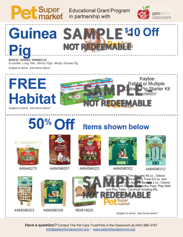 Pet SuperMarket Pets in the Classroom Guinea Pig Coupon