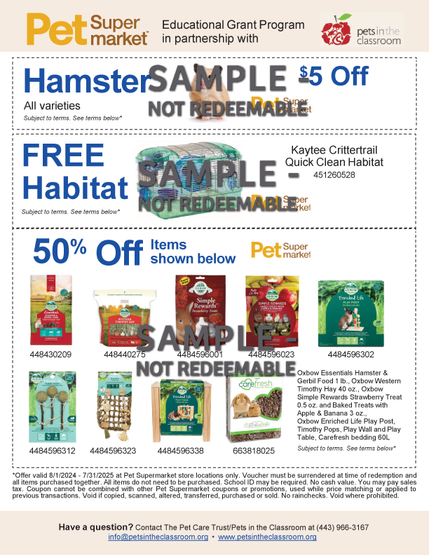 Pet SuperMarket Pets in the Classroom Hamster Coupon