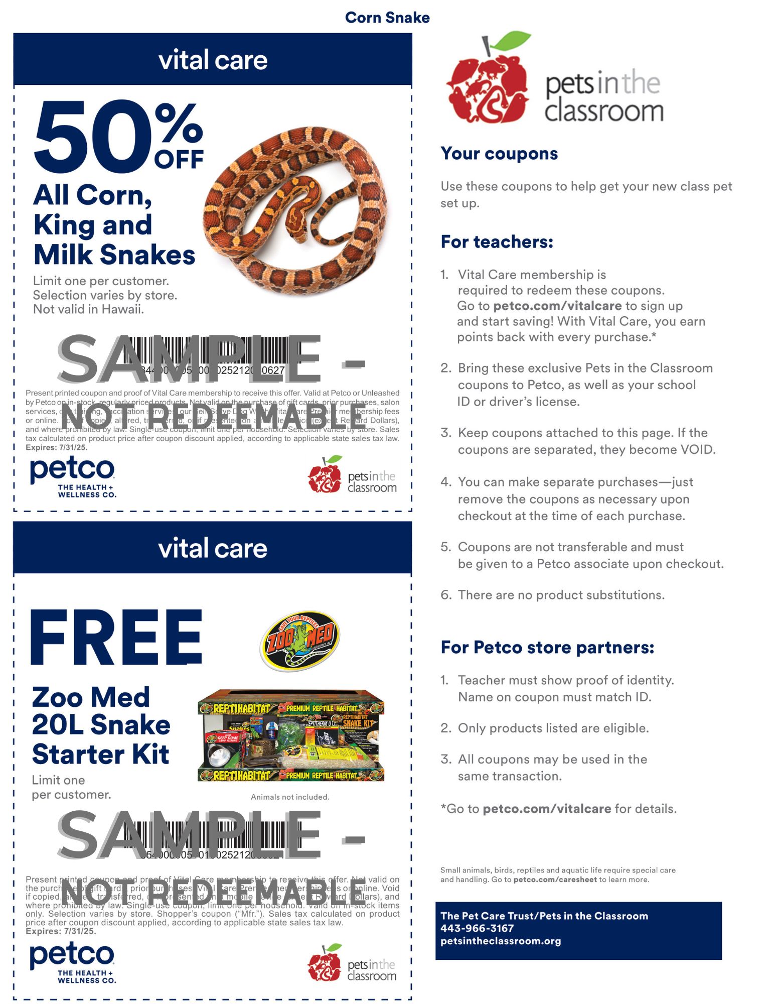 Petco Coupon Pets in the Classroom corn king milk snake