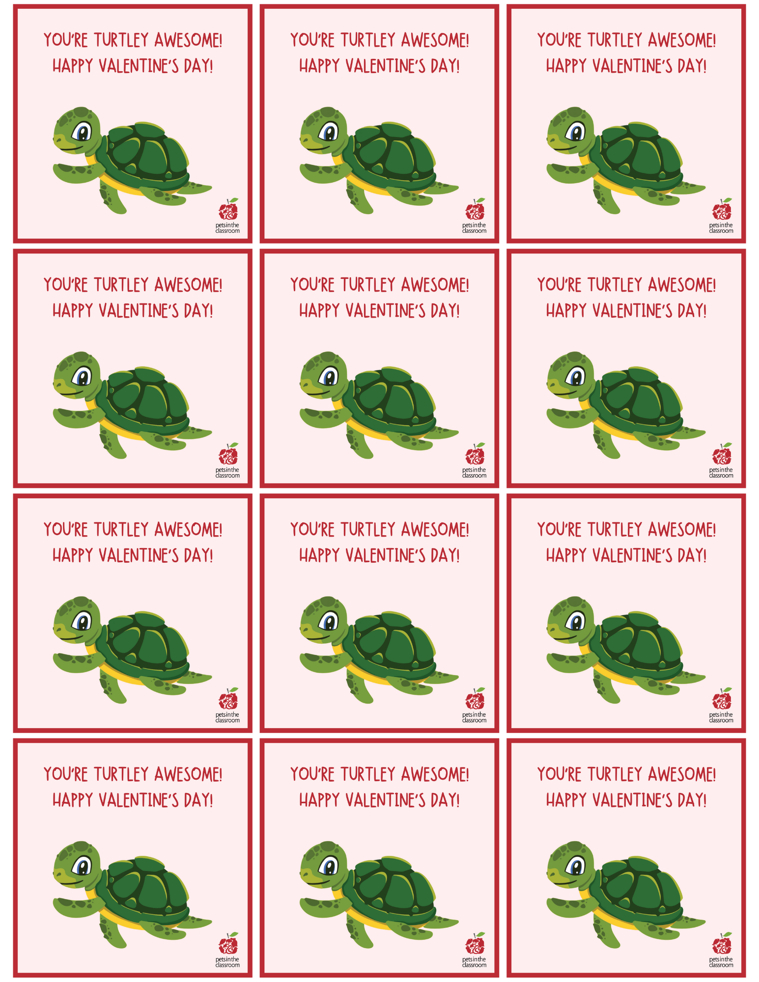 printable turtle valentine template
