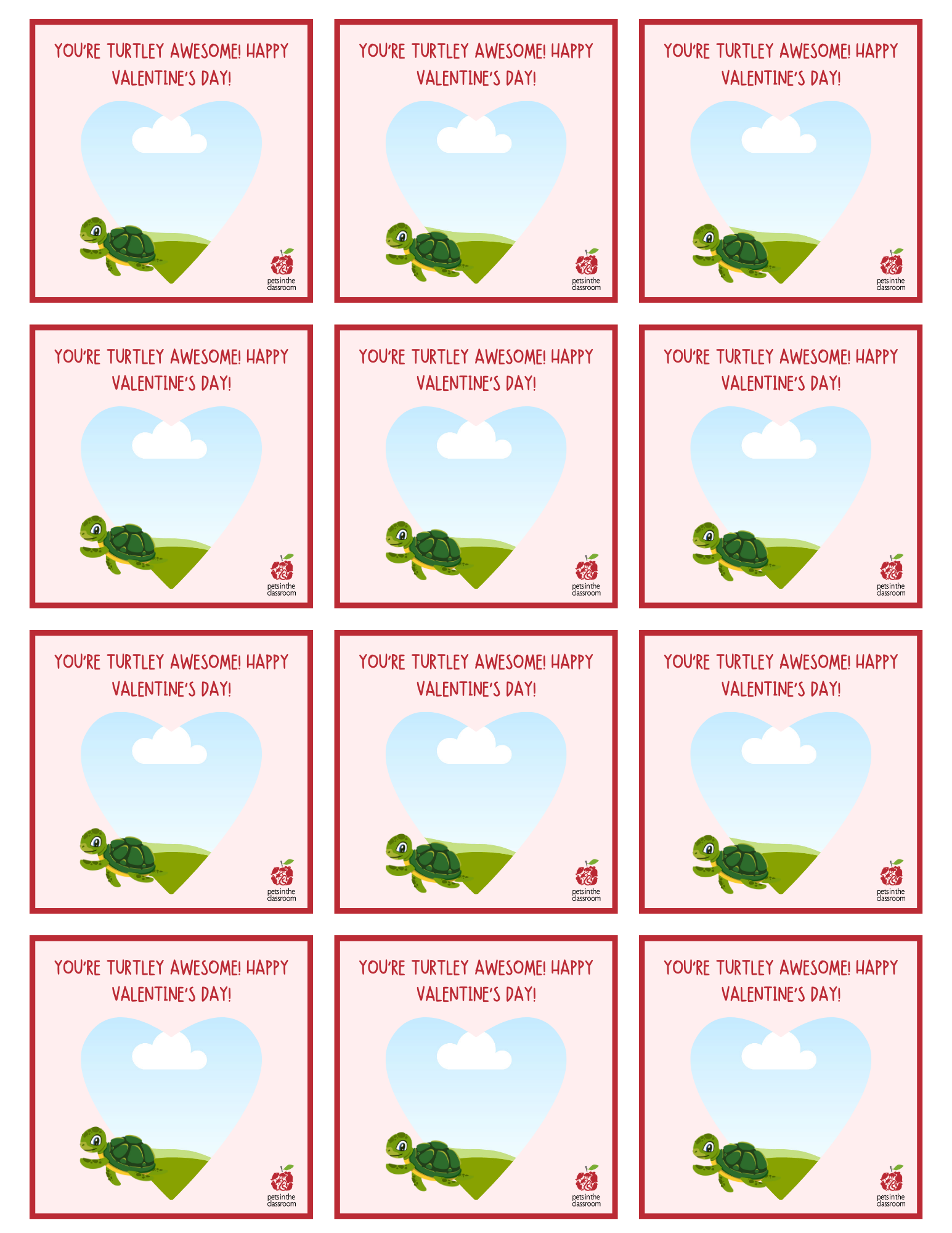 printable turtle valentine