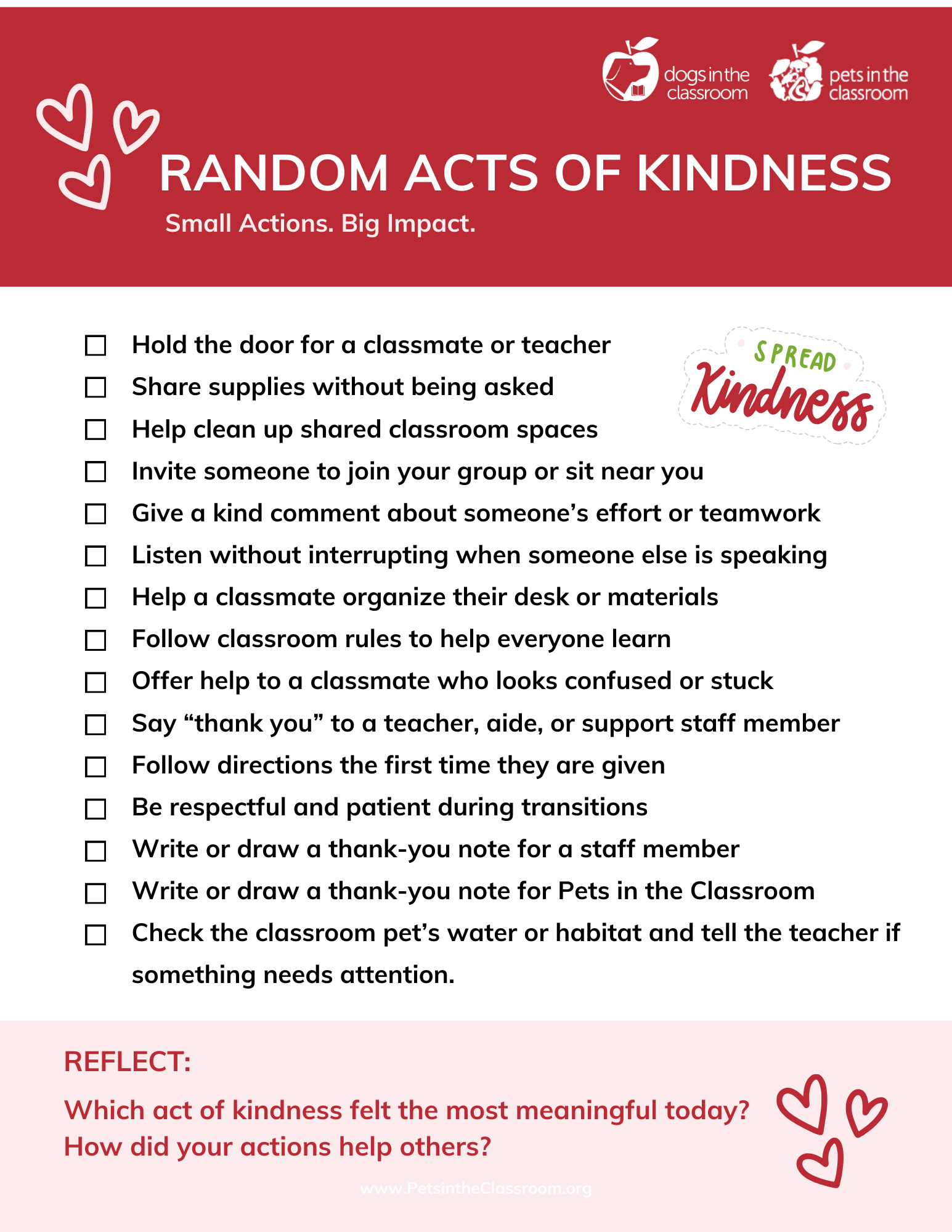 Random Acts of Kindness printable worksheet