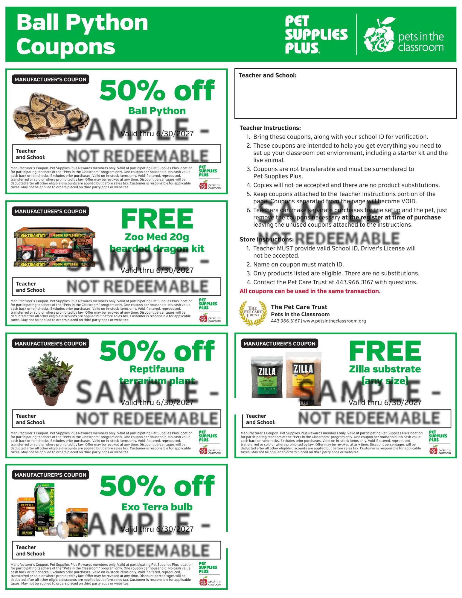 Ball Python Sample Coupon - Pets in the Classroom's Pet Supplies Plus Grant