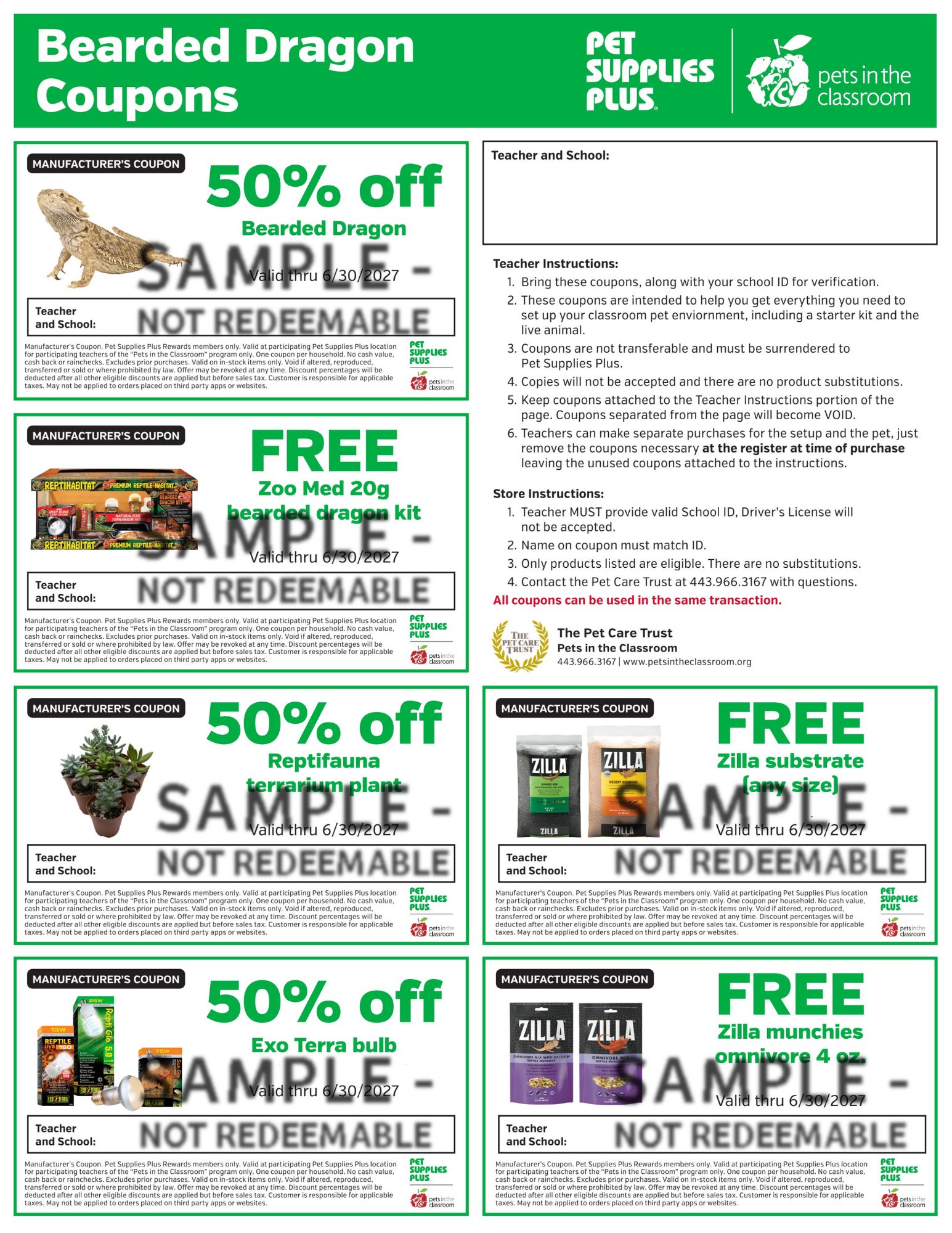 Bearded Dragon Sample Coupon - Pets in the Classroom's Pet Supplies Plus Grant