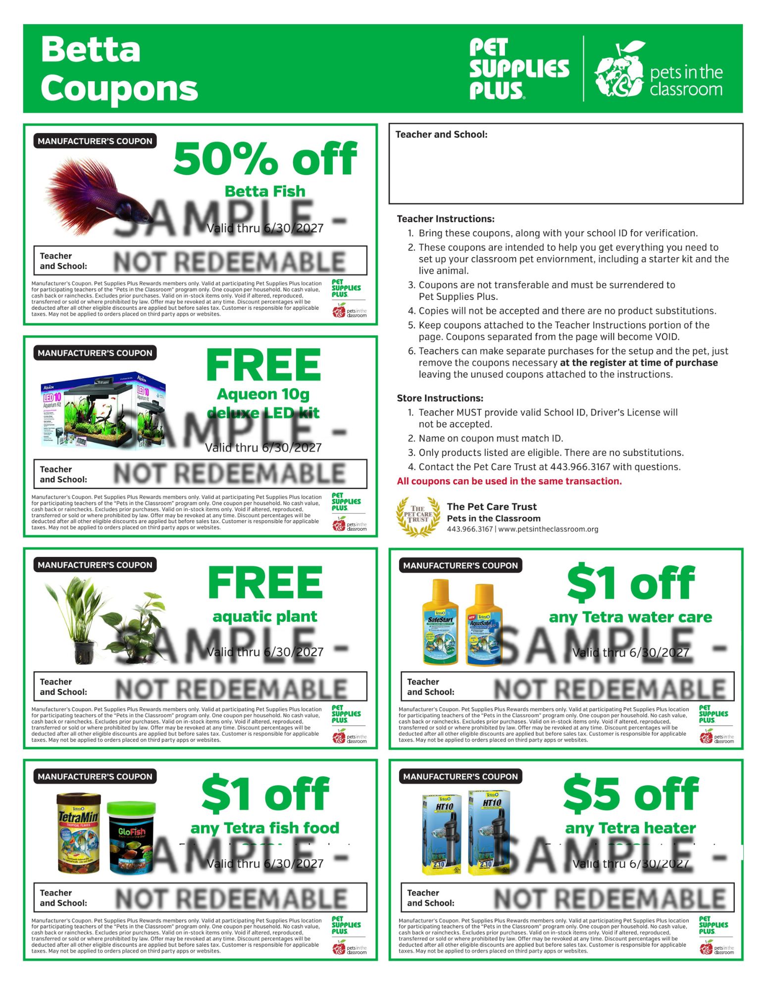Betta Fish Sample Coupon - Pets in the Classroom's Pet Supplies Plus Grant