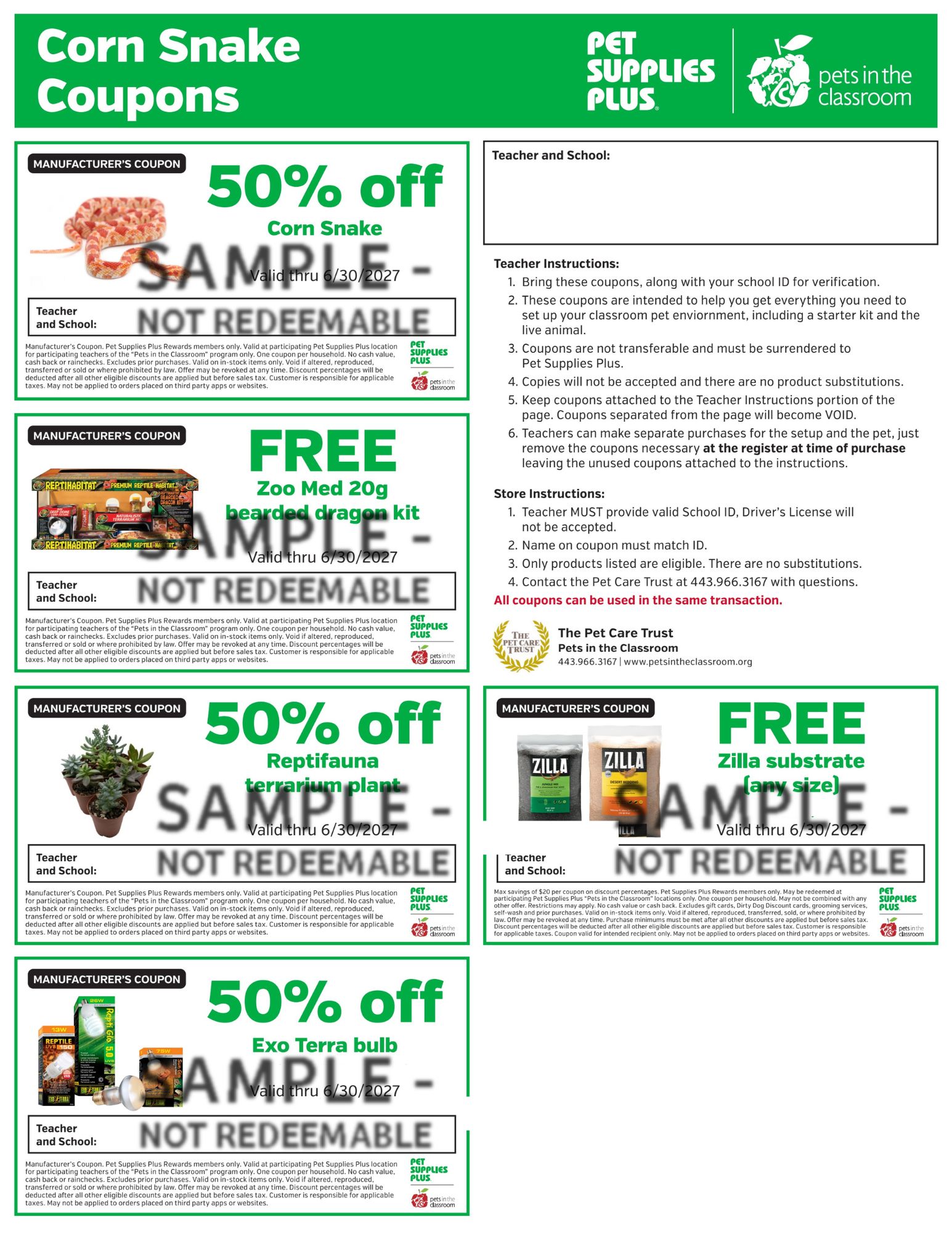 Corn Snake Sample Coupon - Pets in the Classroom's Pet Supplies Plus Grant