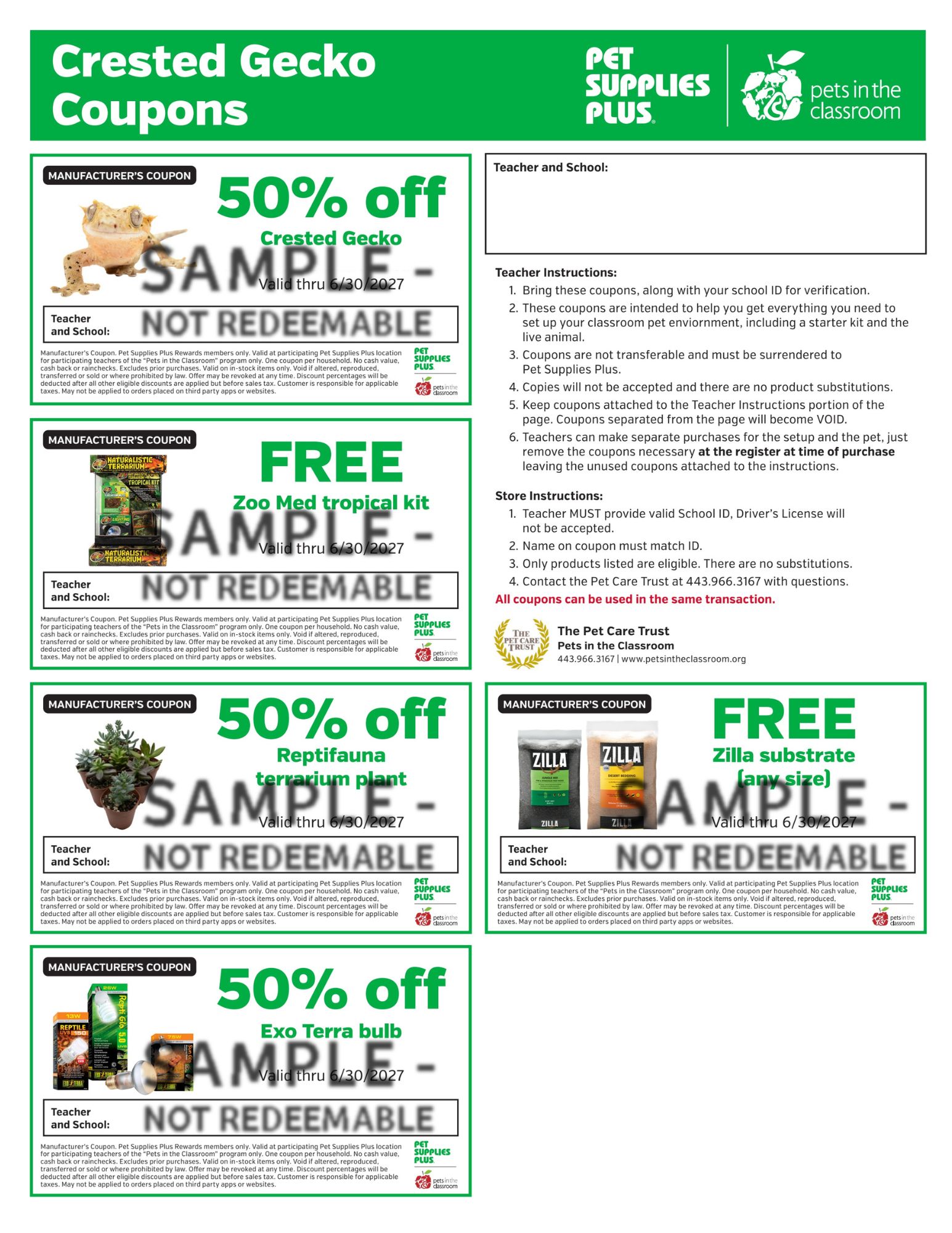 Crested Gecko Sample Coupon - Pets in the Classroom's Pet Supplies Plus Grant