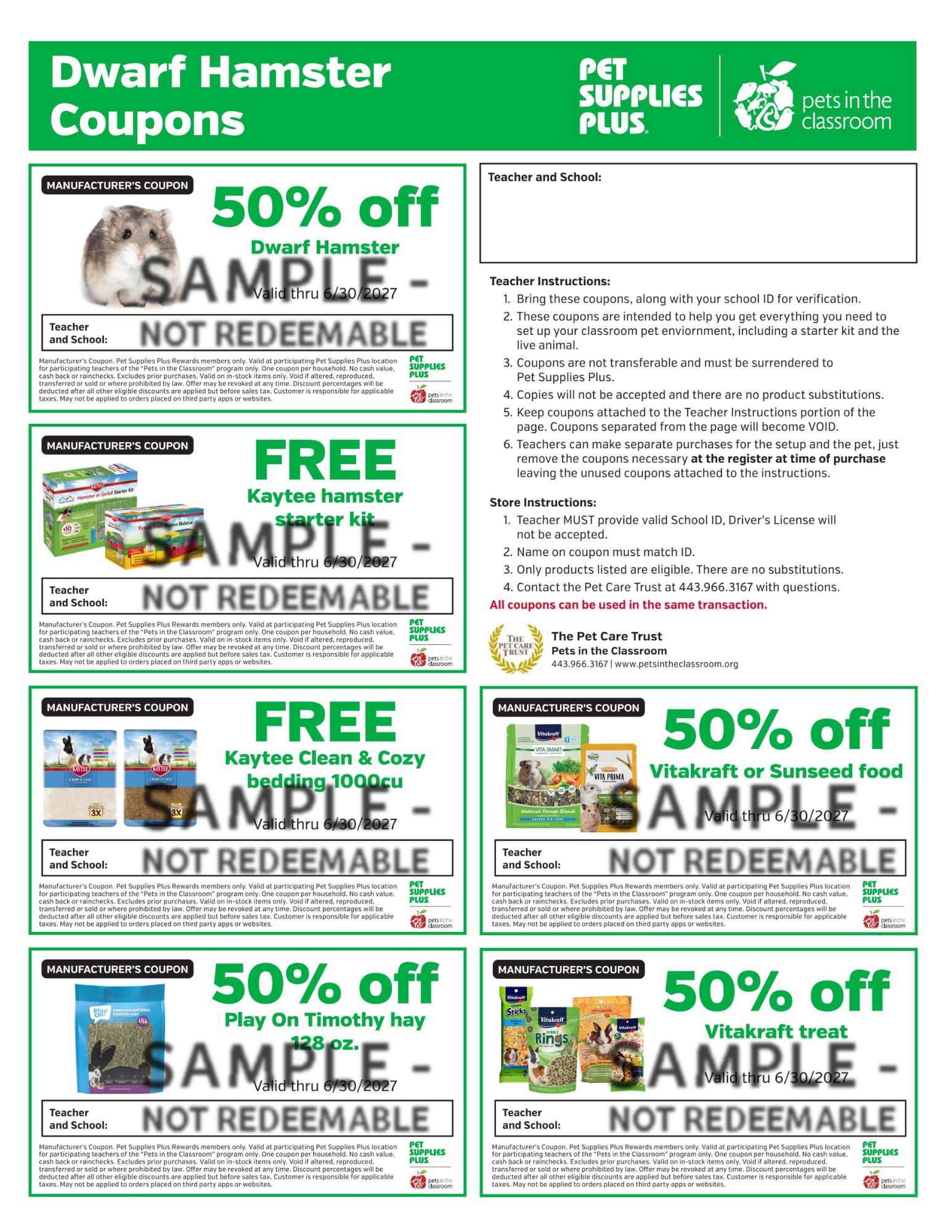 Dwarf Hamster Sample Coupon - Pets in the Classroom's Pet Supplies Plus Grant
