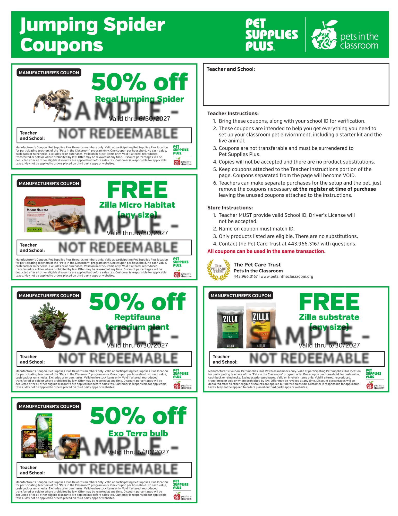 Jumping Spinder Sample Coupon - Pets in the Classroom's Pet Supplies Plus Grant