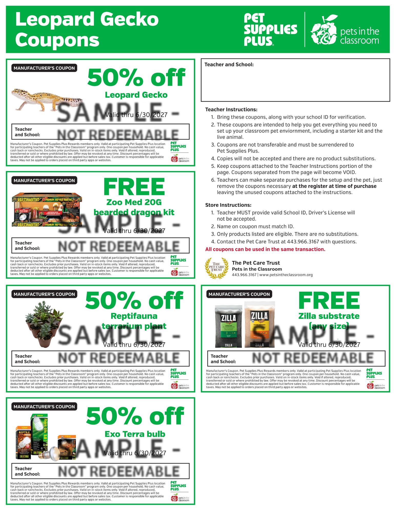 Leopard Gecko Sample Coupon - Pets in the Classroom's Pet Supplies Plus Grant