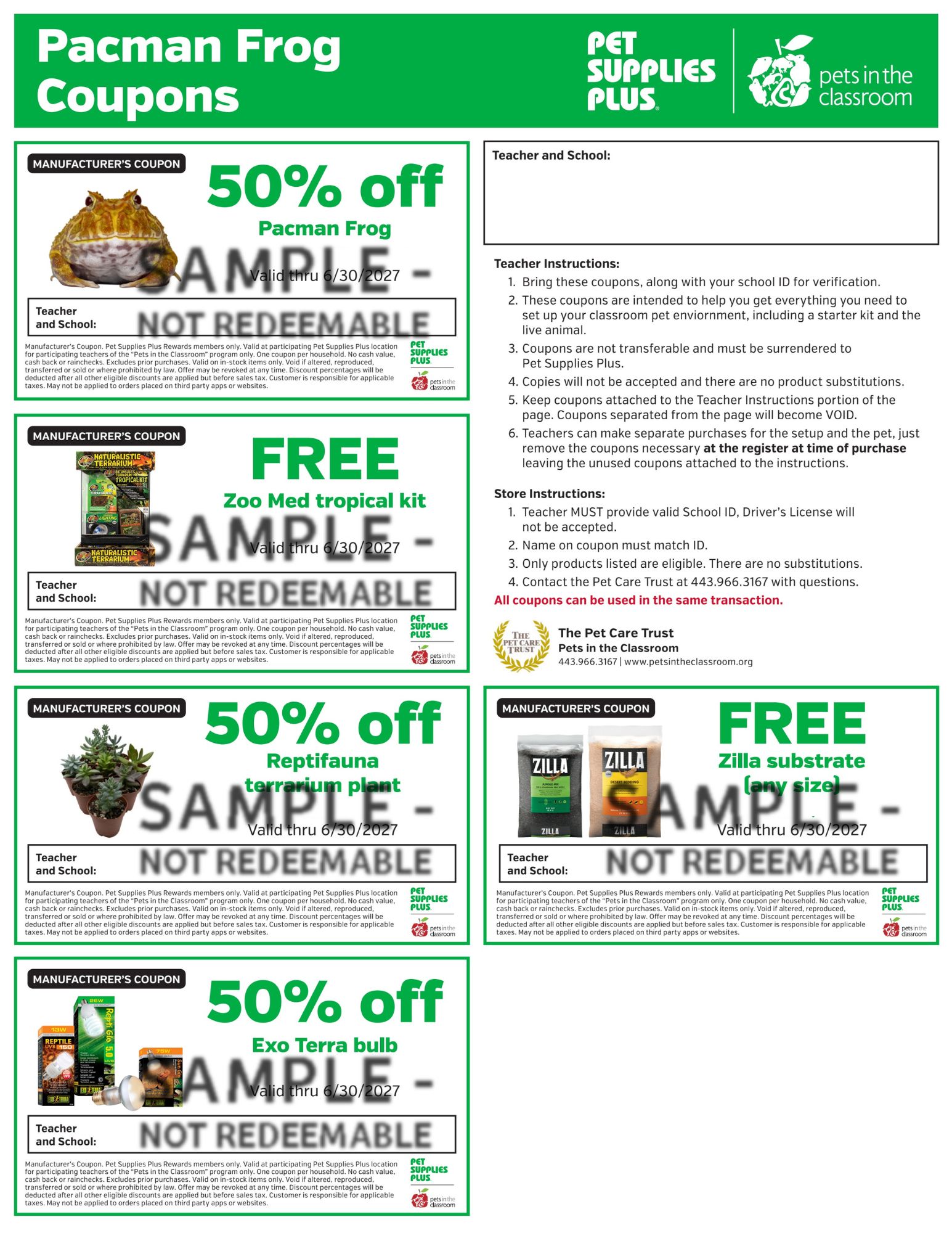Pacman Frog Sample Coupon - Pets in the Classroom's Pet Supplies Plus Grant