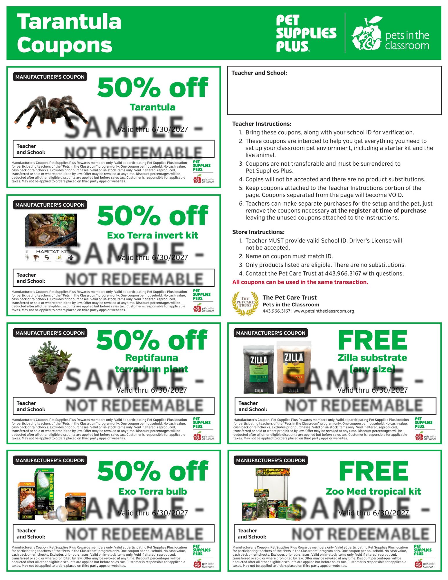 Tarantula Sample Coupon - Pets in the Classroom's Pet Supplies Plus Grant