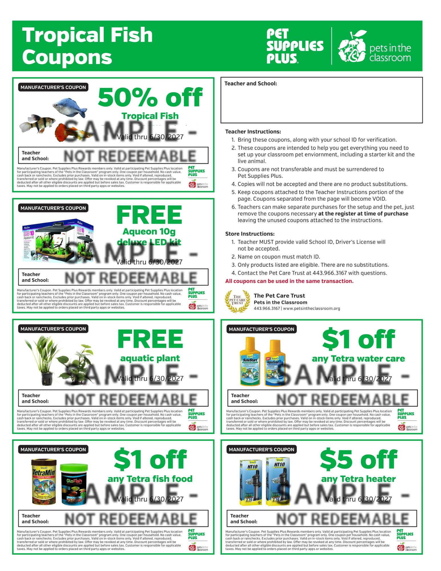 Tropical Fish Sample Coupon - Pets in the Classroom's Pet Supplies Plus Grant