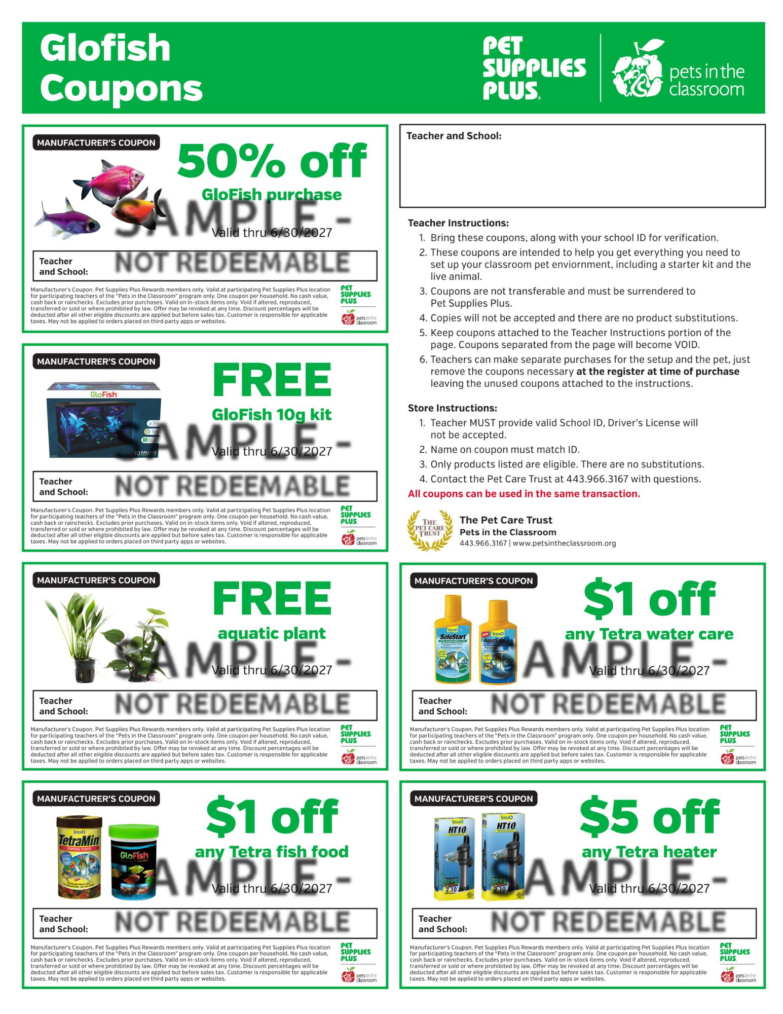 Glofish Sample Coupon - Pets in the Classroom's Pet Supplies Plus Grant