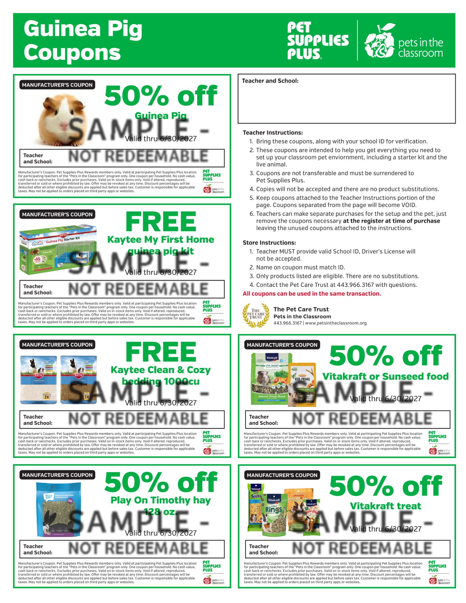 Guinea Pig Sample Coupon - Pets in the Classroom's Pet Supplies Plus Grant
