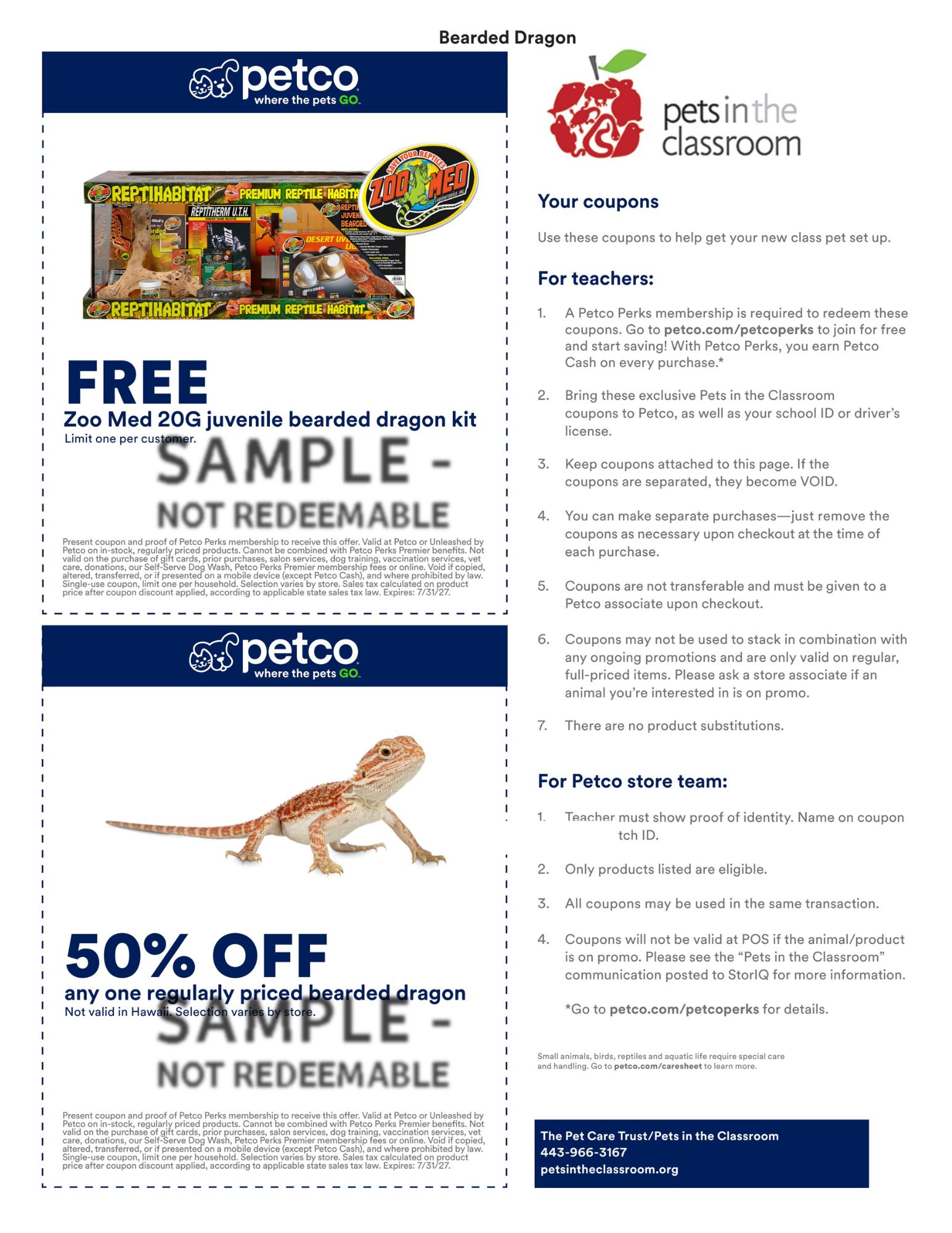 Petco Sample Coupon for Pets in the Classroom - bearded dragon