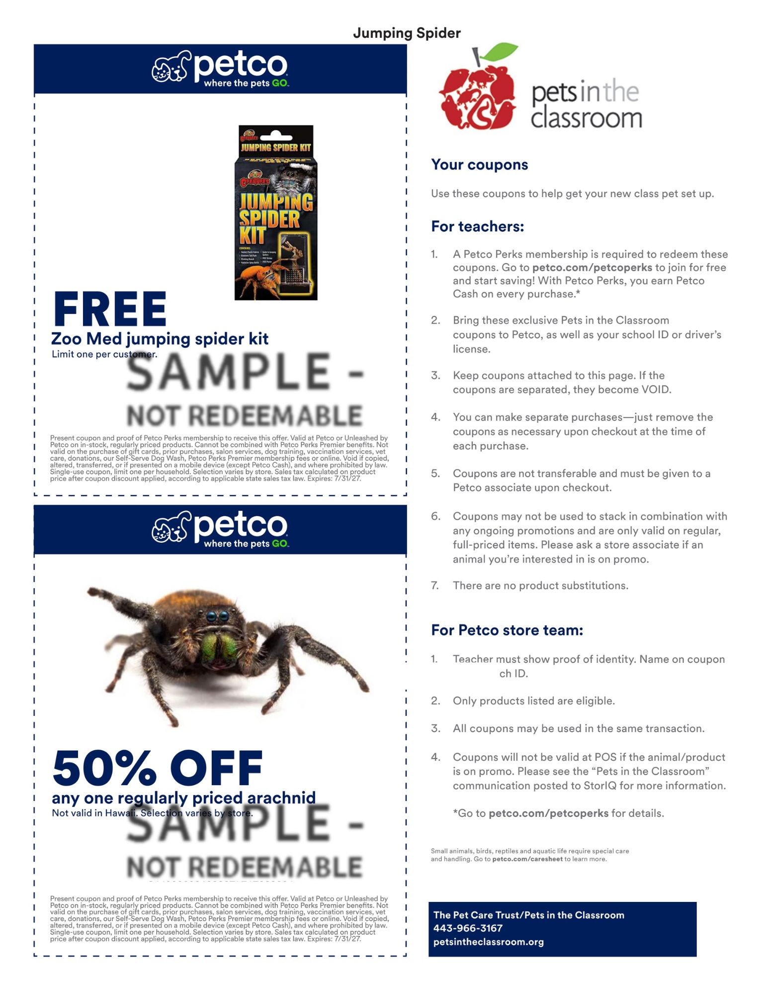 Sample Coupon - Pets in the Classroom's Petco Grant
