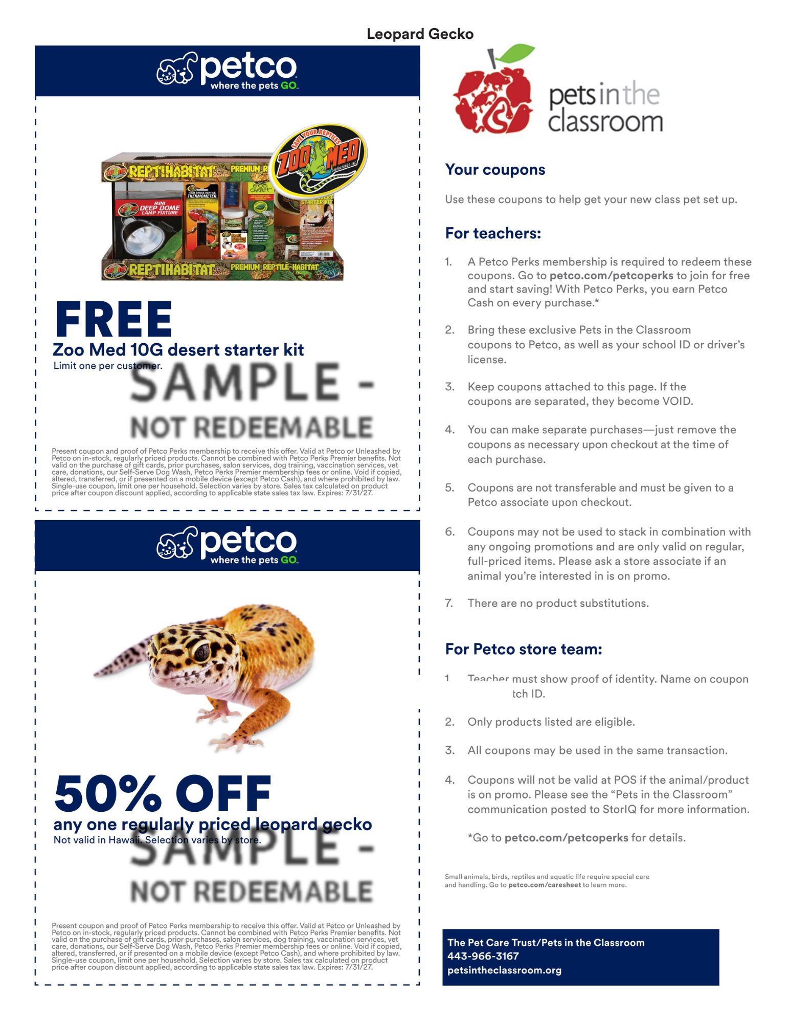 Petco Sample Coupon for Pets in the Classroom - leopard gecko