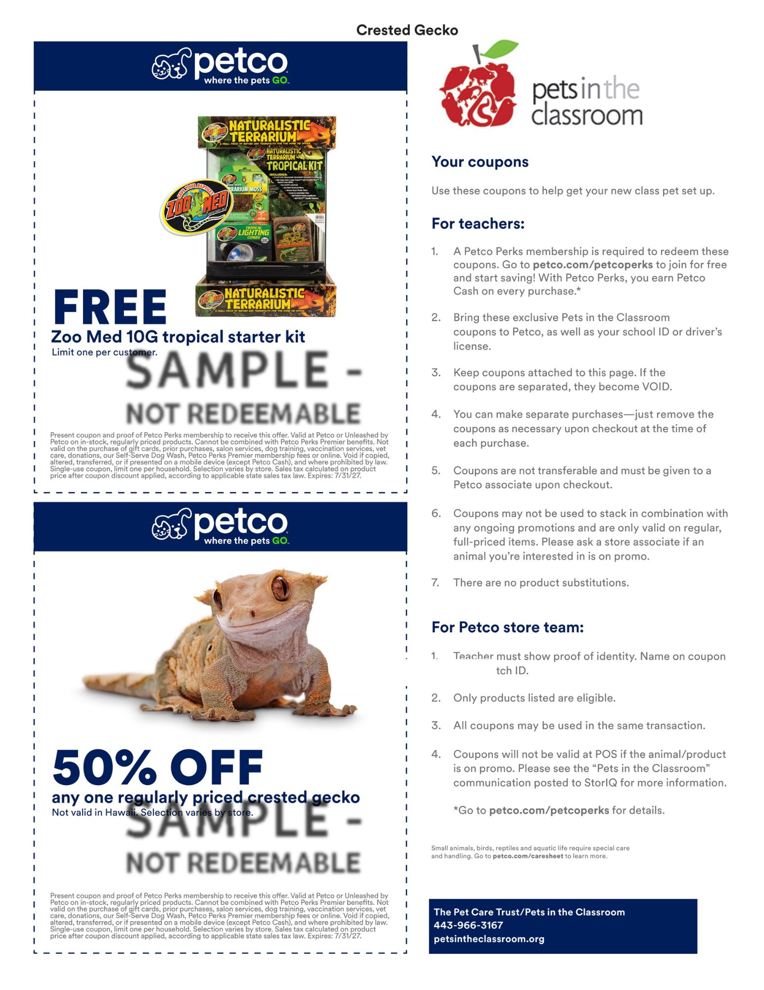 Petco Sample Coupon for Pets in the Classroom - crested gecko