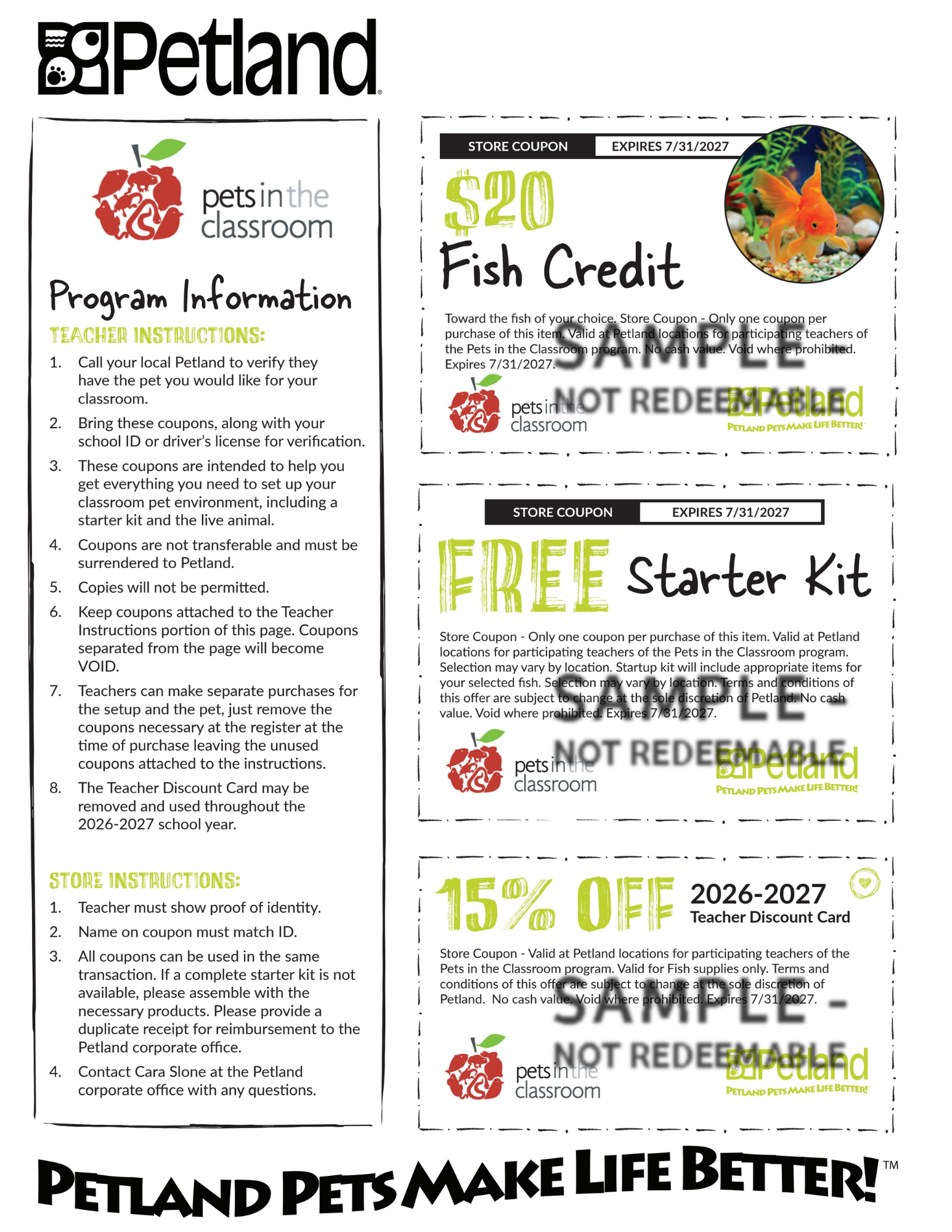 Fish Sample Coupon - Pets in the Classroom's Petland Grant
