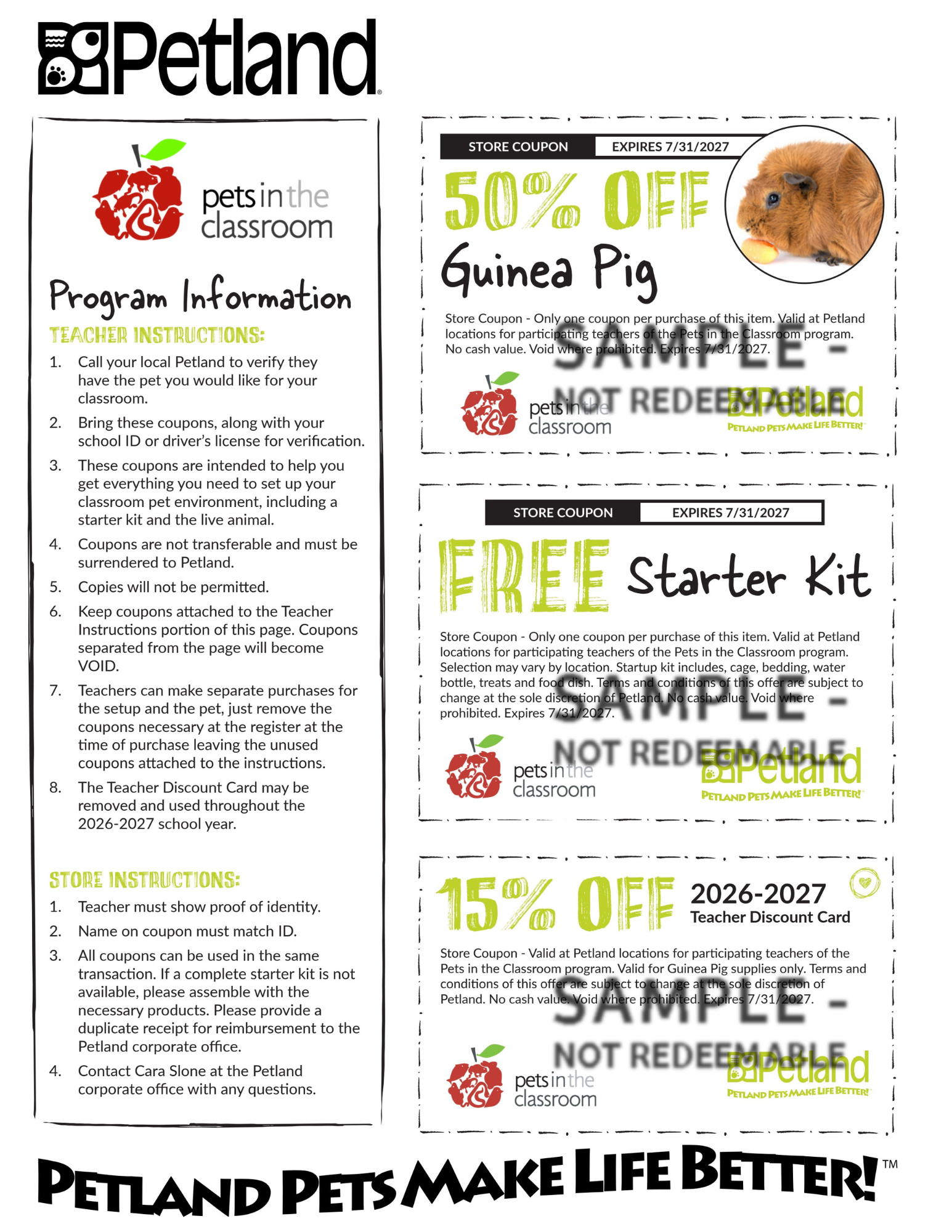 Guinea Pig Sample Coupon - Pets in the Classroom's Petland Grant