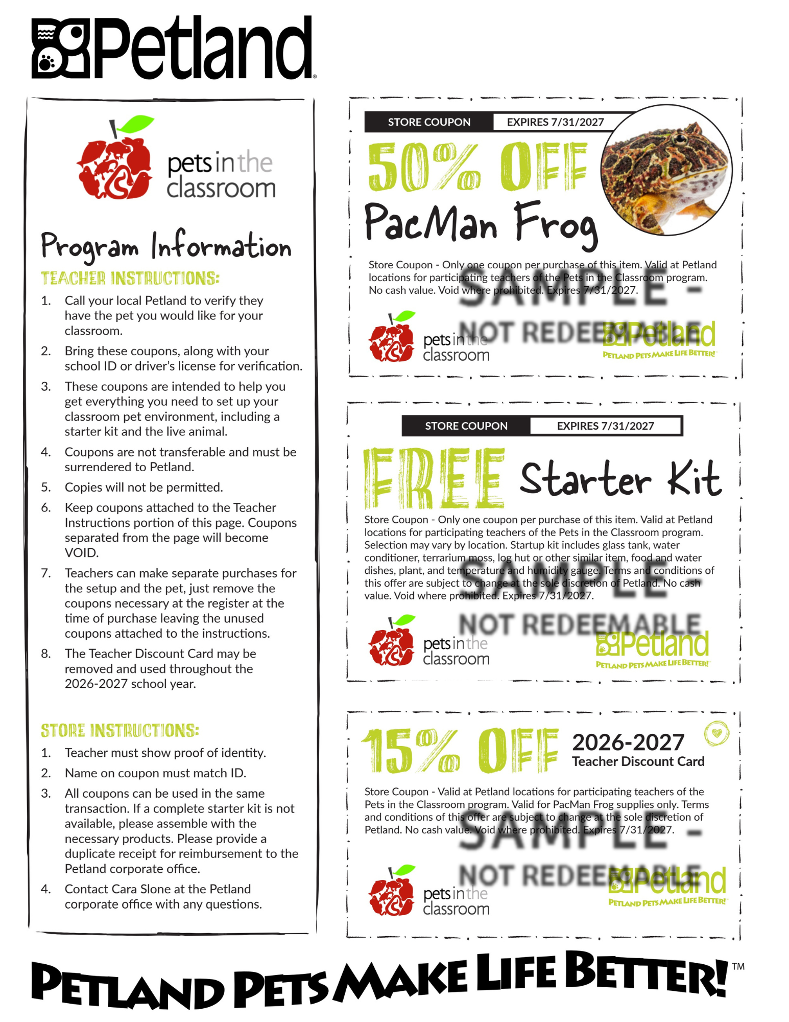 Pacman Frog Sample Coupon - Pets in the Classroom's Petland Grant